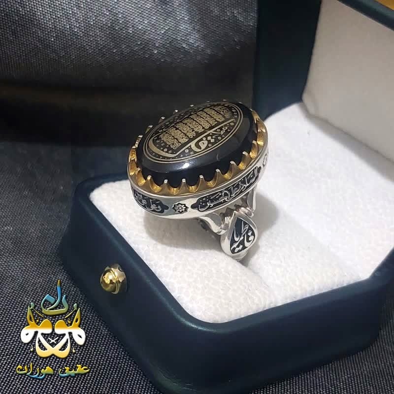 انگشتر نقره عقیق سیاه اصل چهارقل