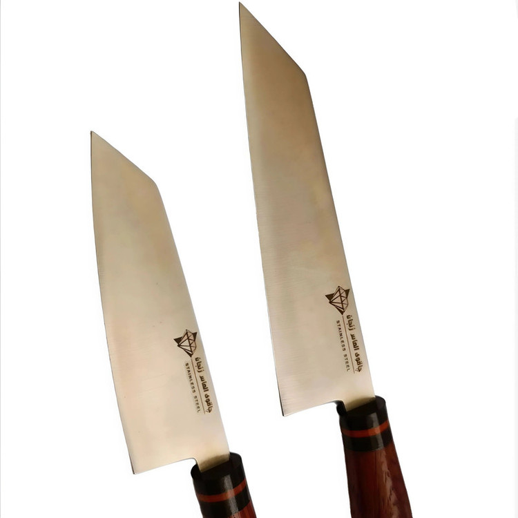 سرویس چاقو آشپزخانه ۲ پارچه با تیغه استیل و با دسته چوبی الماس زنجان مدل p-02